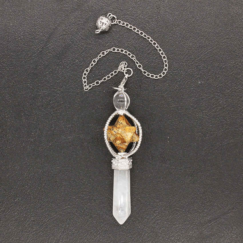 Natural Gnergy Gemstone Silver Plated Chain Merkaba Stone Pendant
