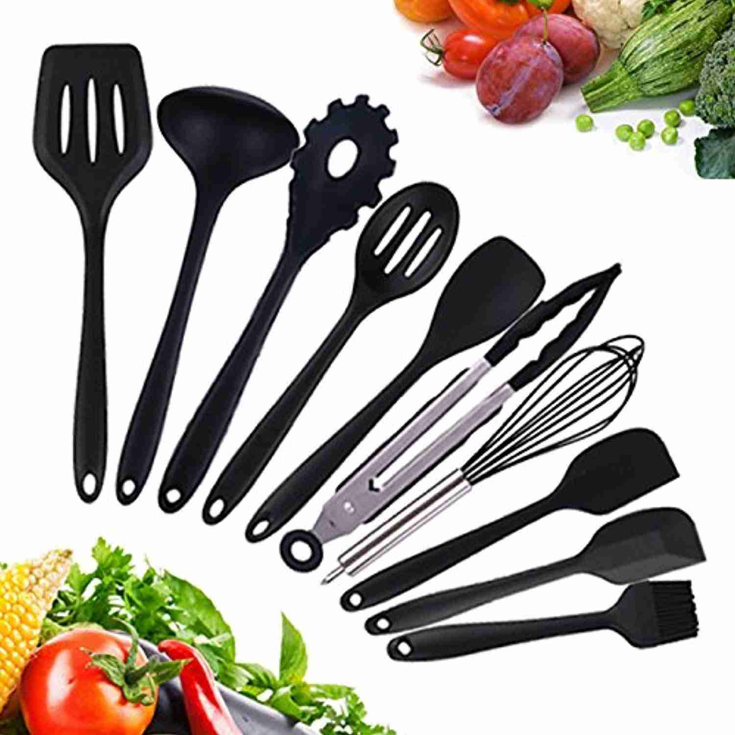 10-Piece Silicone Kitchen Utensils Set - Heat Resistant, Non-Stick Cooking Tools for Baking, BBQ, Camping & Travel