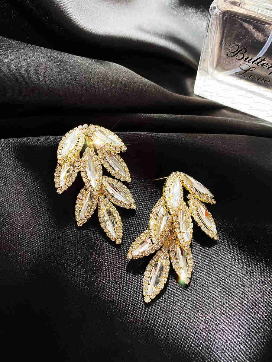 2022 Korea Shiny Handmade Zircon Leaf Earrings for Women