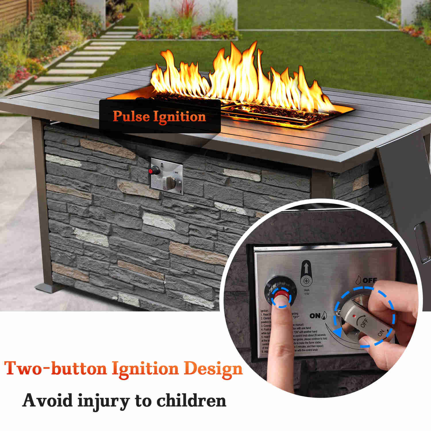 48 Propane Gas Fire Pit Table 50000 BTU Auto-Ignition with Aluminum Tabletop, Waterproof Cover, Glass Beads, Gray