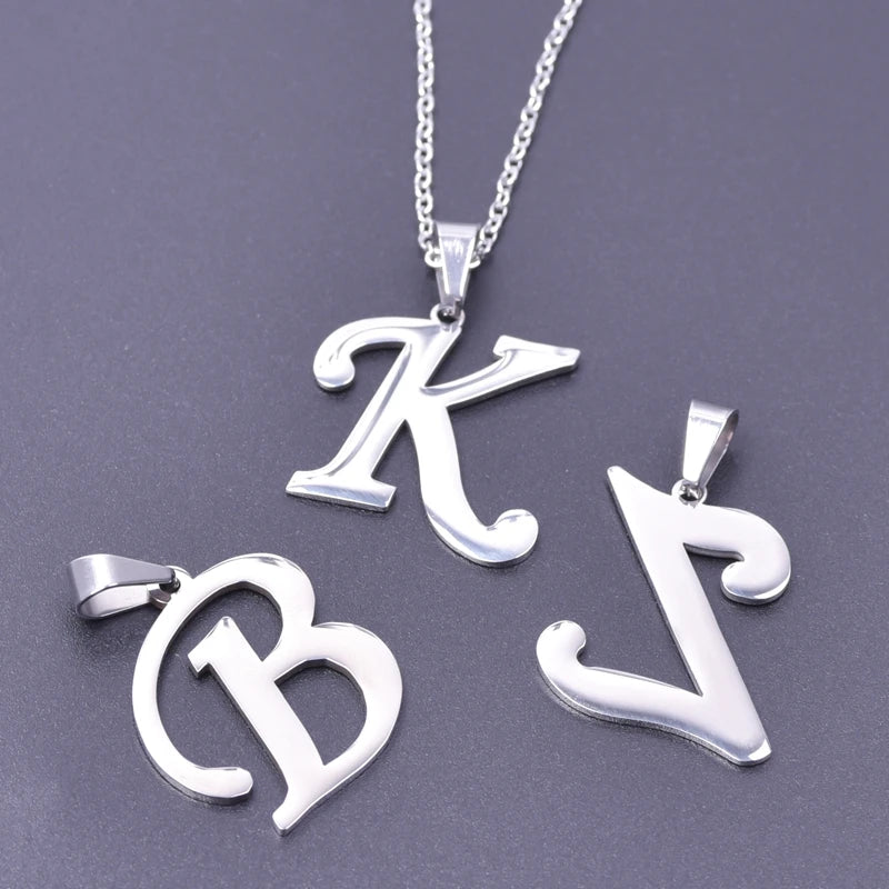 A-Z Initial Letters Pendant Necklace - Stainless Steel Unisex Jewelry Gift