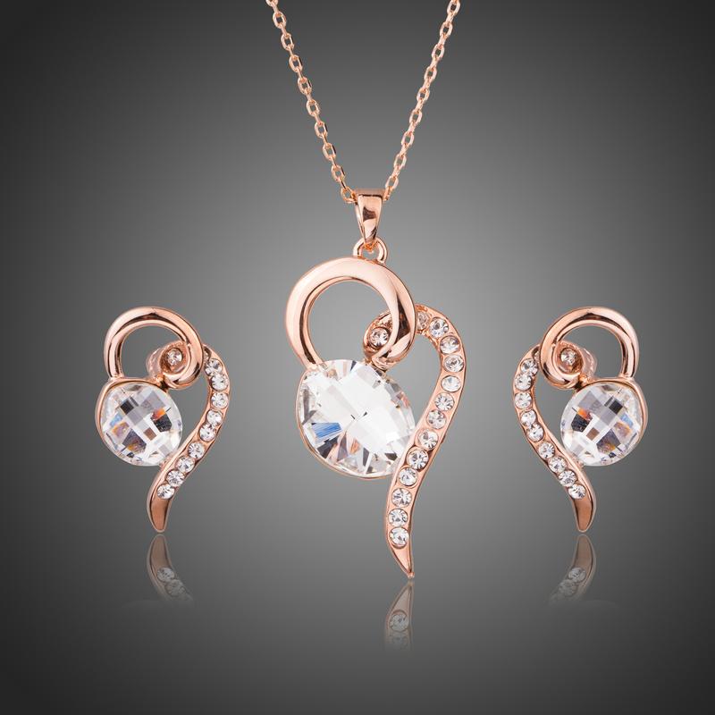 Heart of Gold Jewelry Set - Rose Gold Plated Rhinestone Necklace