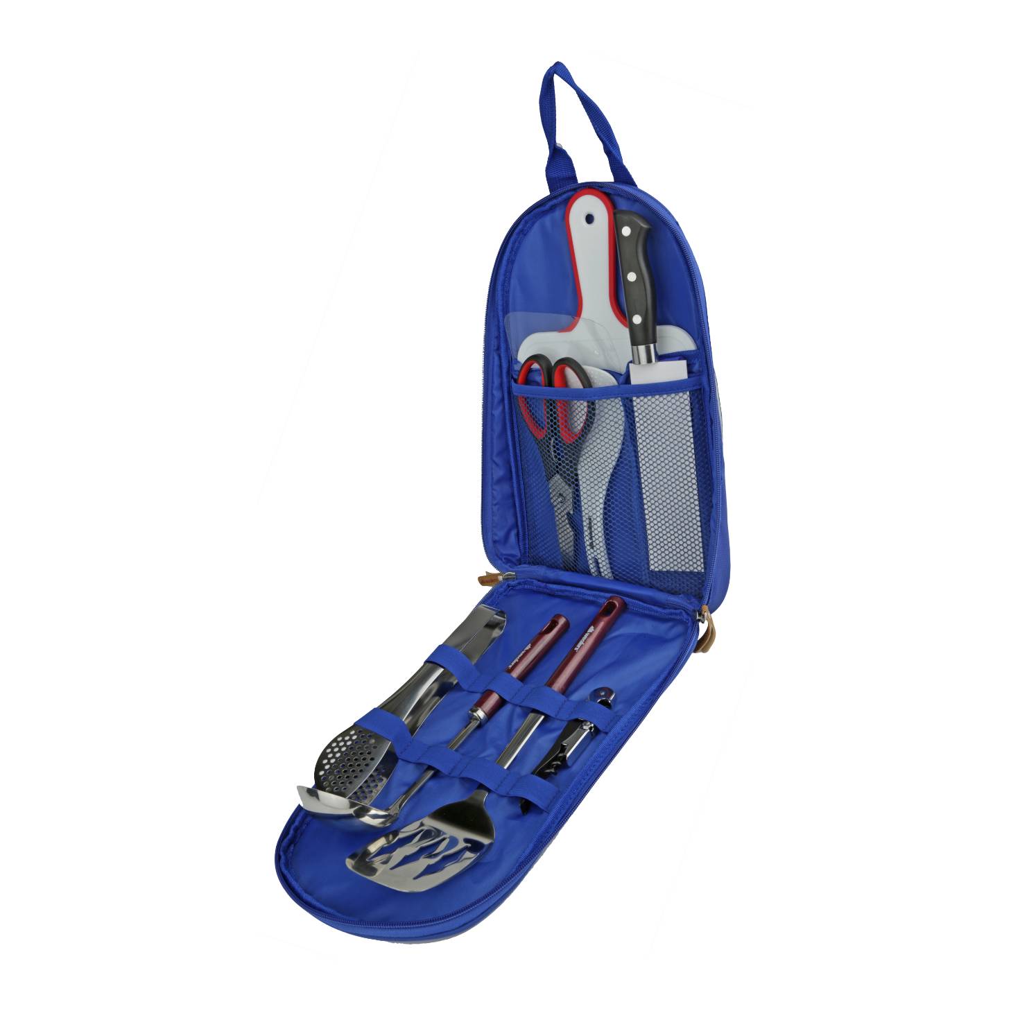 11 Piece Camp Kitchen Cooking Utensil Set - Compact Travel Organizer for BBQ, Camping, Hiking