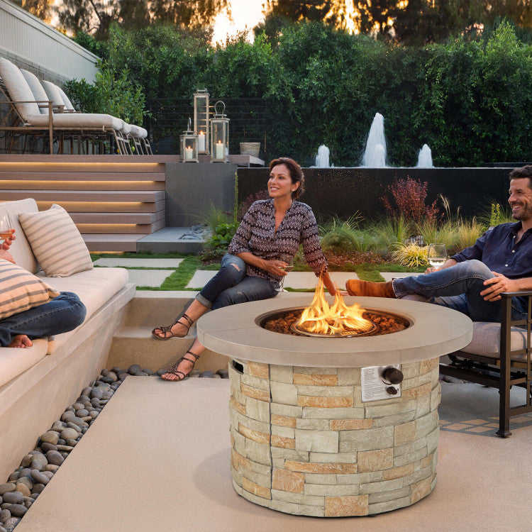 50000 BTU Outdoor 2-in-1 Propane Gas Fire Pit Table with Lava Rock and PVC Cover
