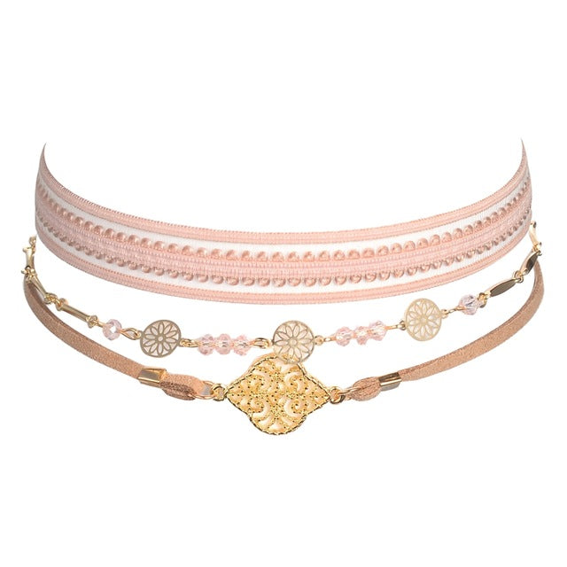 DANZE 4 Types Bohemian Choker Necklace Set for Women - Opal Pendant Fashion Jewelry