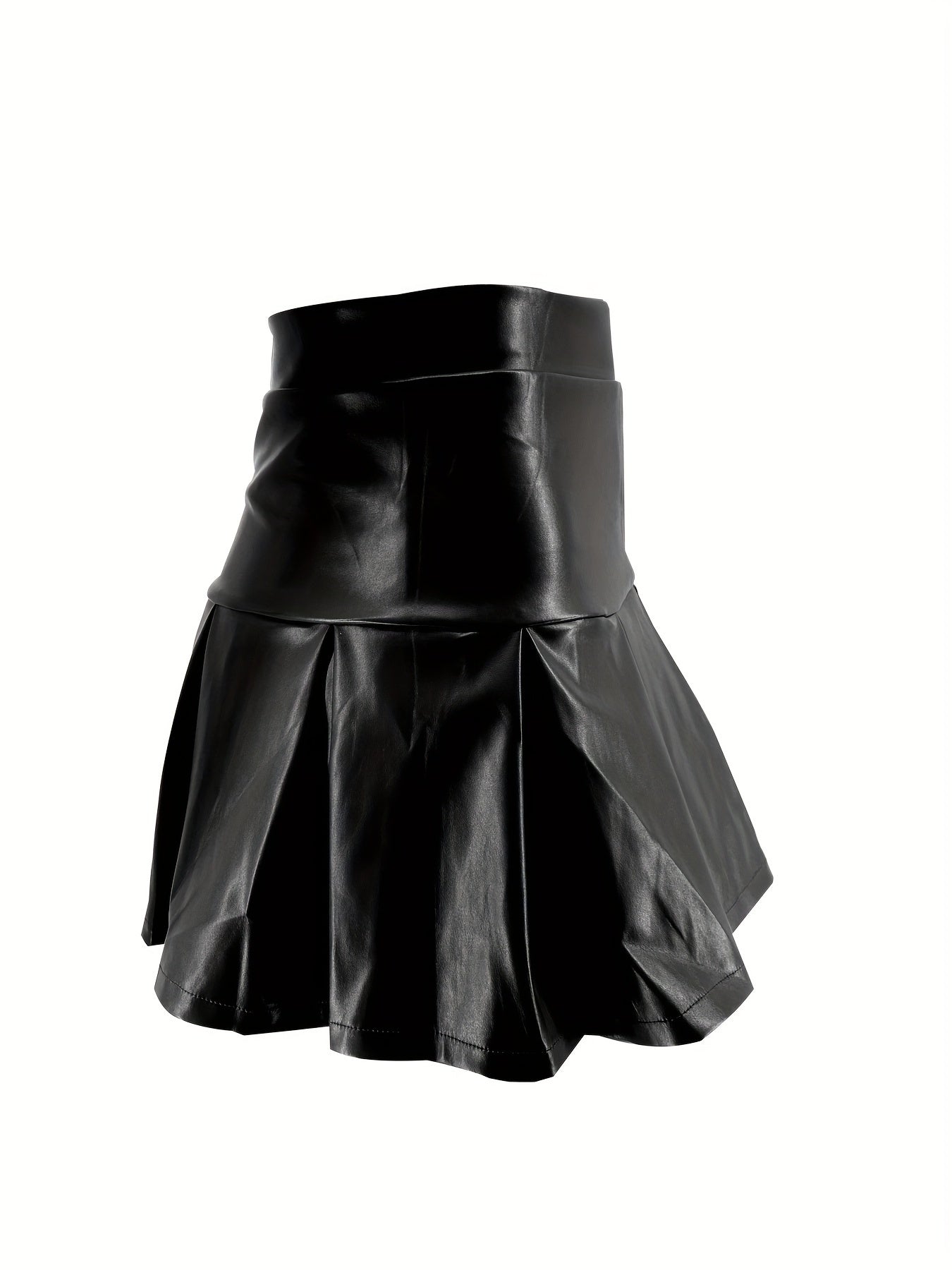 Faux Leather Ruffle Hem High Waist Skirt For Club & Party