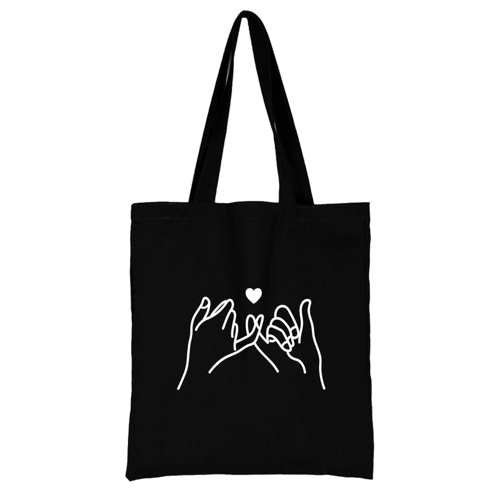 Women's Fashion Canvas Shopping Bag with White Picture Print - Large Capacity Reusable Tote Shoulder Bag