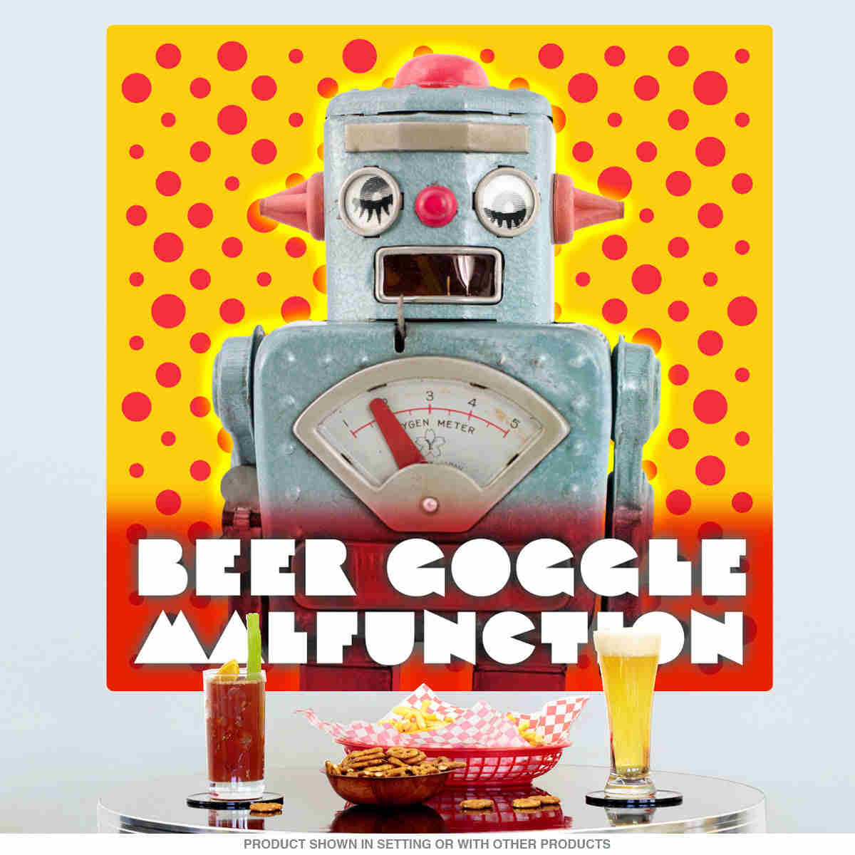 Beer Goggle Malfunction Robot Wall Decal - Fun Retro Man Cave Decor