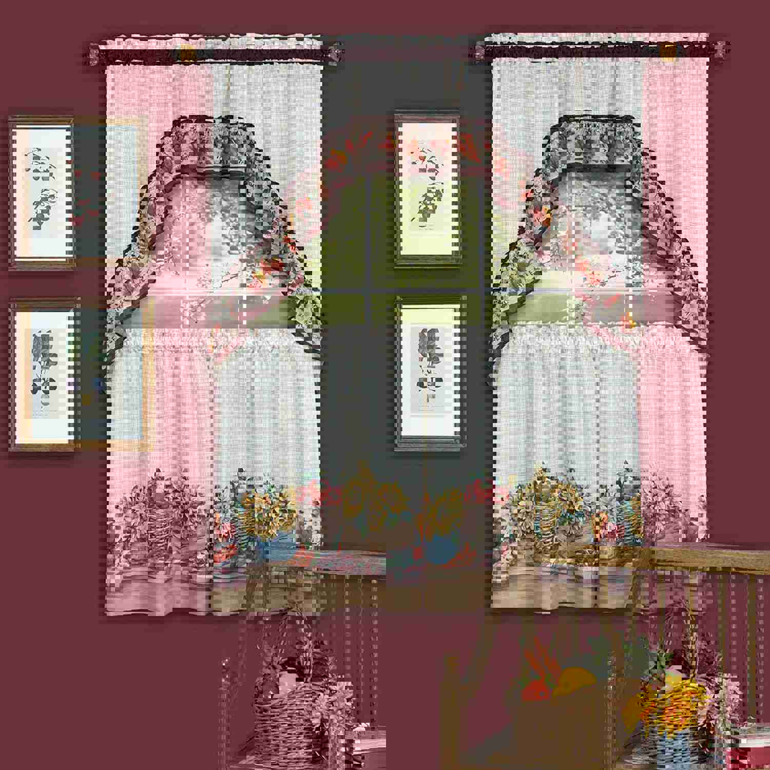 Farmers Market Kitchen Curtain Set - 57x36 & 57x30 Inches