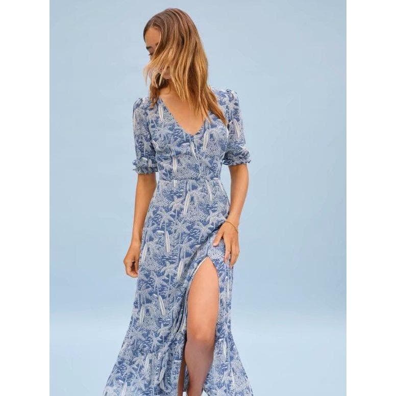 Fashion Elegant V-Neck Puff Sleeve Beach Dress