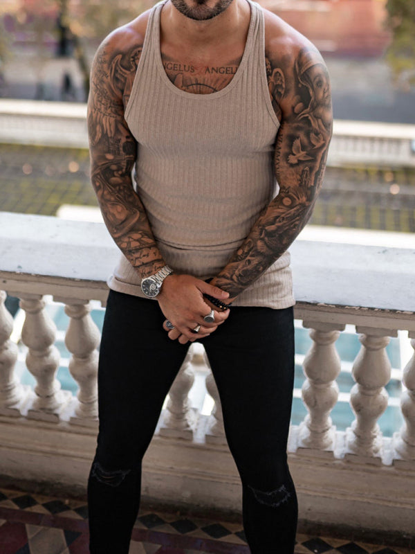 Knitted Vertical Stripes Fitness Sports Slim Vest for Men