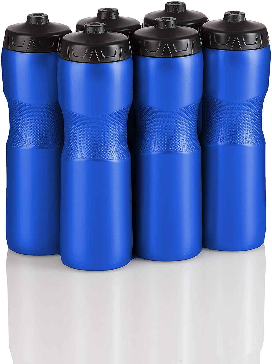 50 Strong Brand Jet Stream Sports Squeeze Water Bottle with One-Way Valve - Team Pack (Set of 6, 28 oz, Leak Proof, Made in USA)