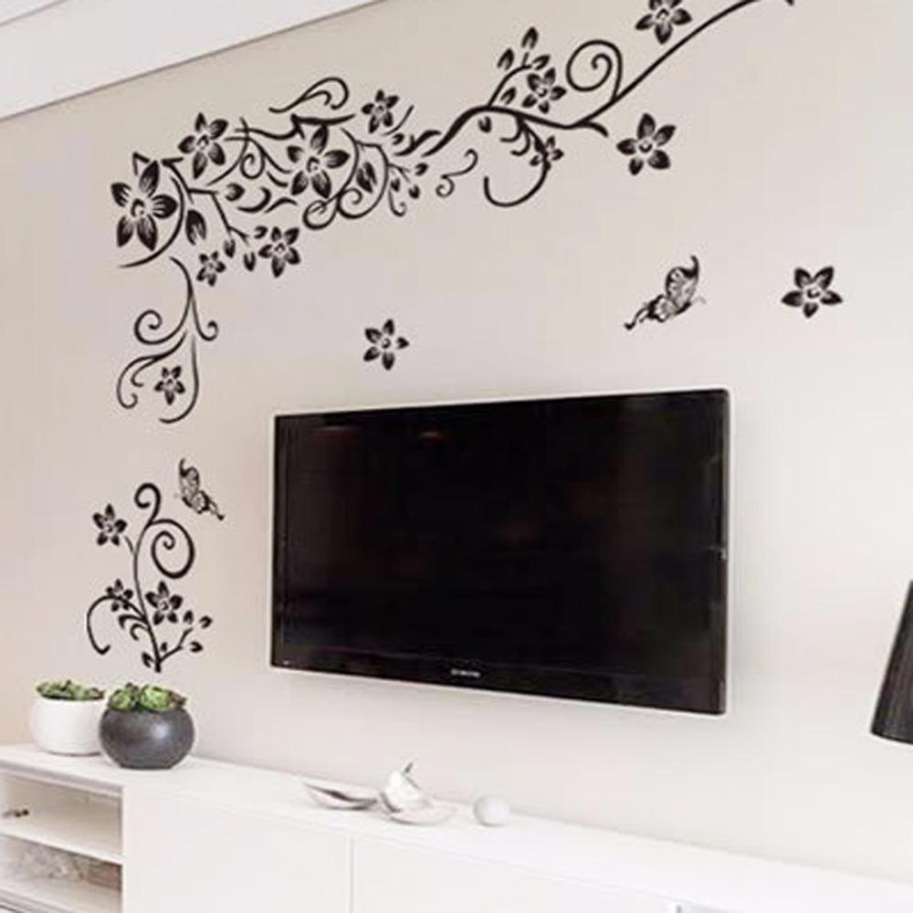 3D Floral Wall Art Sticker - Black Flower Design (130x80cm)