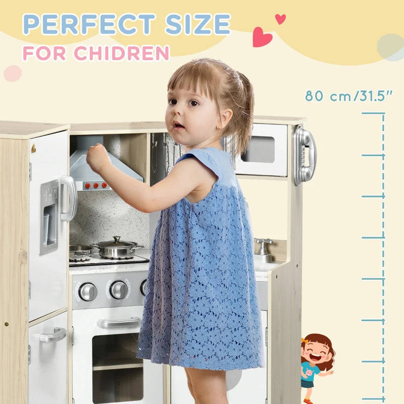 Qaba Wooden Play Kitchen with Lights and Sounds - Kids Pretend Kitchen Playset