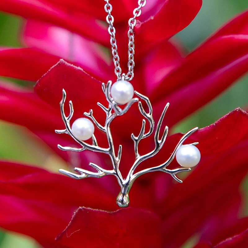 Pearl Coral Pendant - 925 Sterling Silver with Healing Gemstone