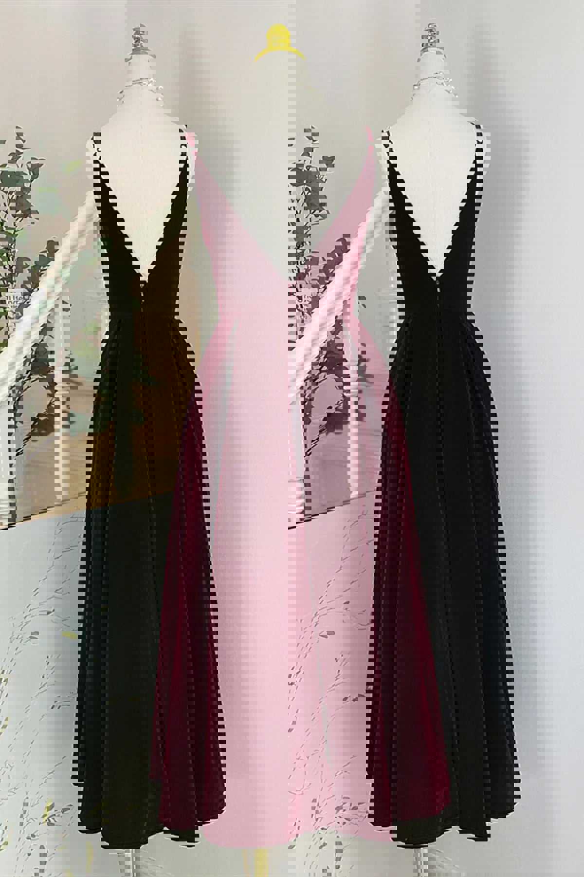 A Line V Neck Burgundy Black Tea Length Prom Dresses, Short Black Wine Red Formal Homecoming Dresses