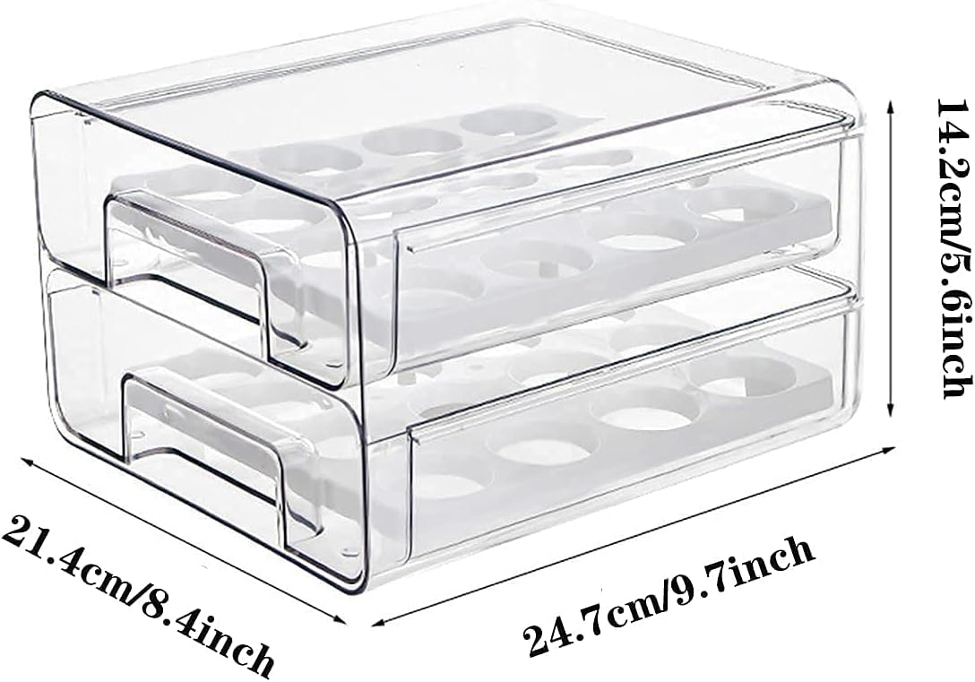 CoopBenPT 32 Grid Egg Holder for Refrigerator - Double Layer Egg Basket with Lids, Multifunctional Food Organizer