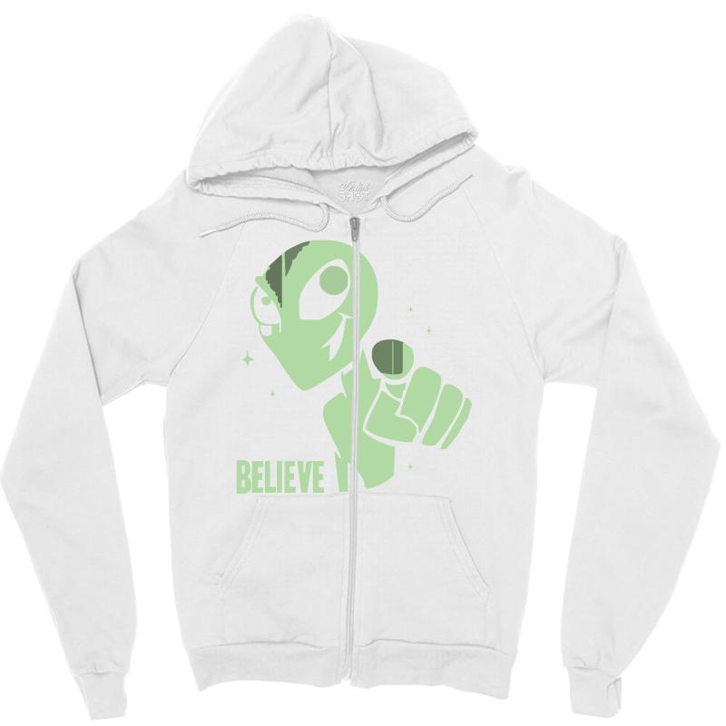 Alien Believe Space Sci-Fi UFO Nerd Zipper Hoodie