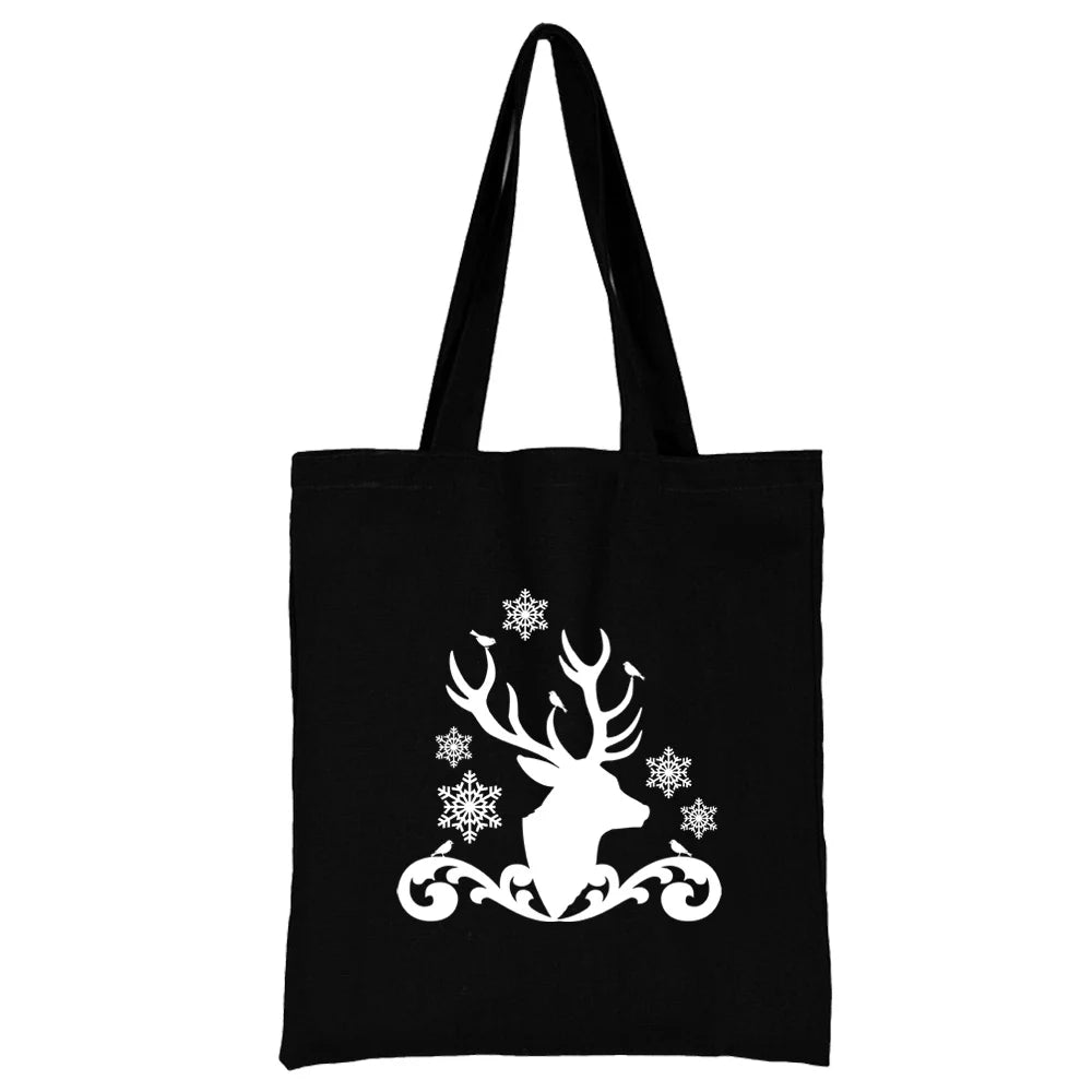 Women's Fashion Canvas Shopping Bag with White Picture Print - Large Capacity Reusable Tote Shoulder Bag