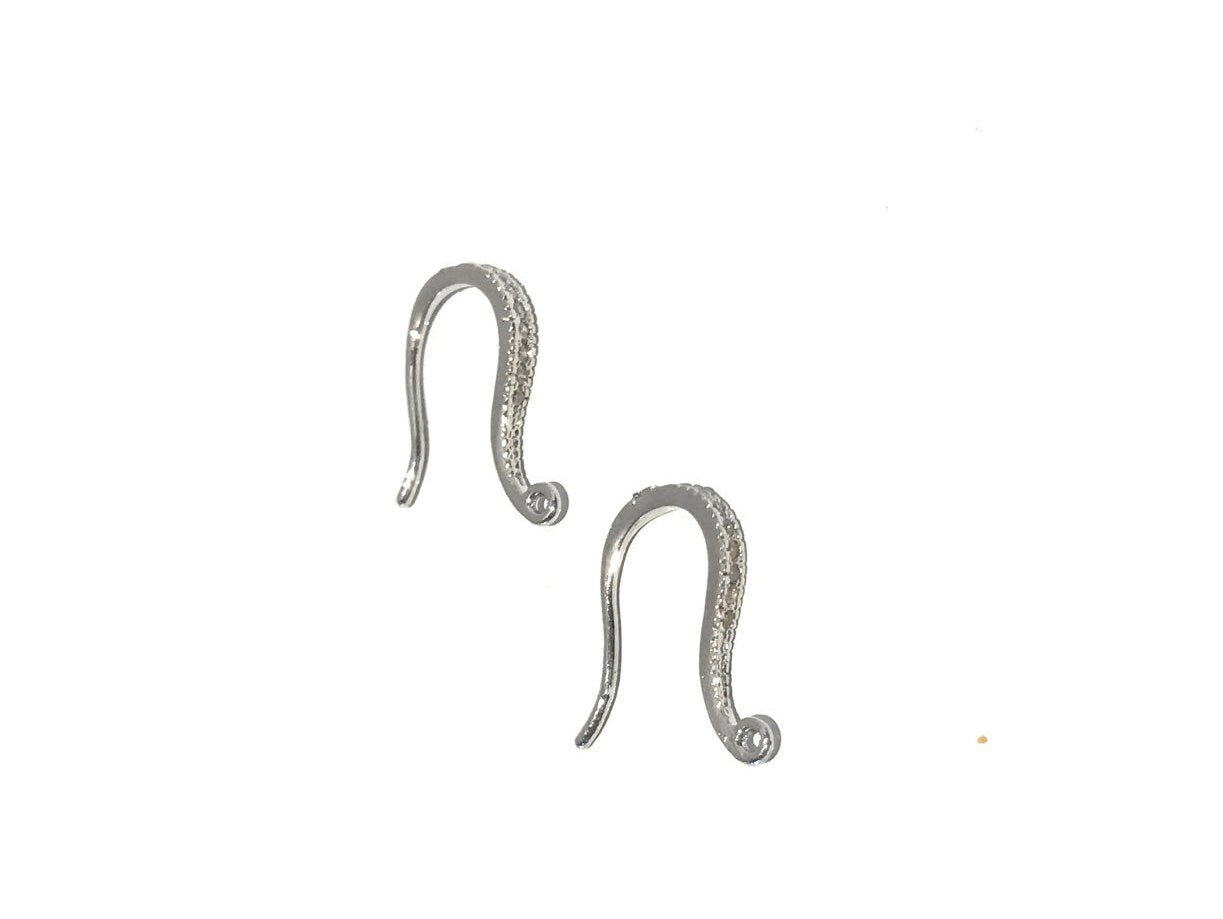 CZ Micro Pave Rhodium Plated Ear Wires - 1 Pair for DIY Jewelry Making