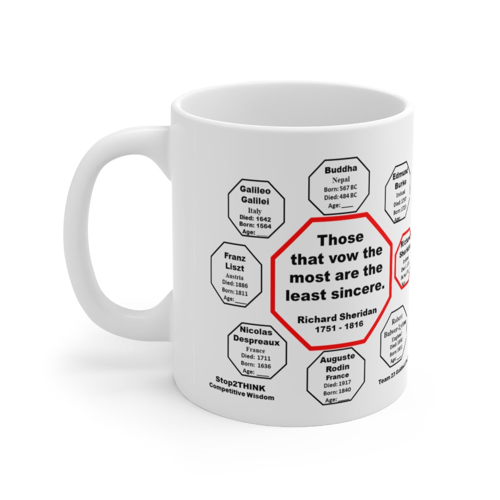 Drink Wisely in MugWisdom - Ceramic 11oz Cup with Richard Sheridan Quote