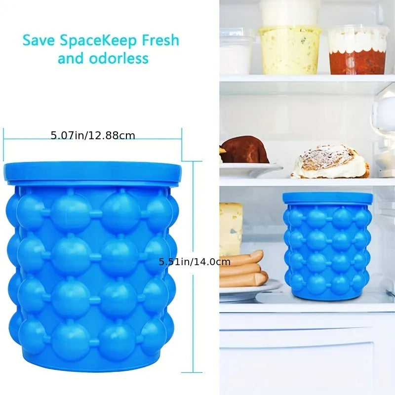 2 in 1 Ice Bucket Mold with Lid - Large Silicone Space Saving Ice Maker for Kitchen, Party, Barware