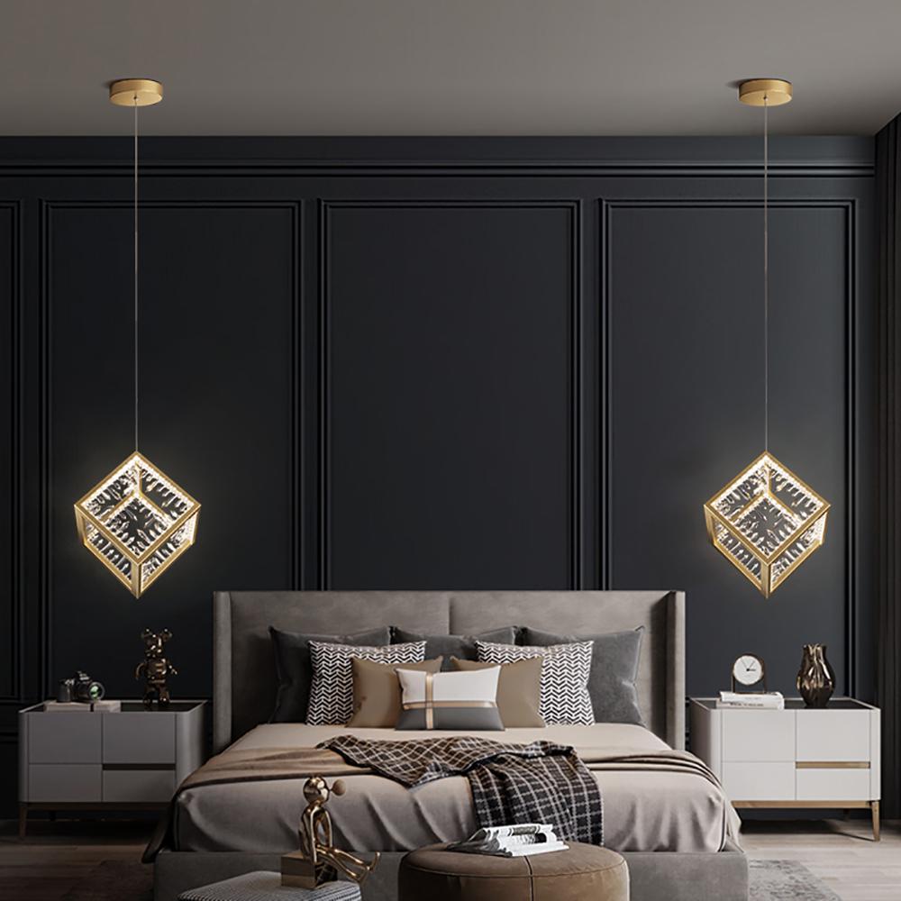 Gold Geometric Pendant Light with Crystal Accents LED 1-Light