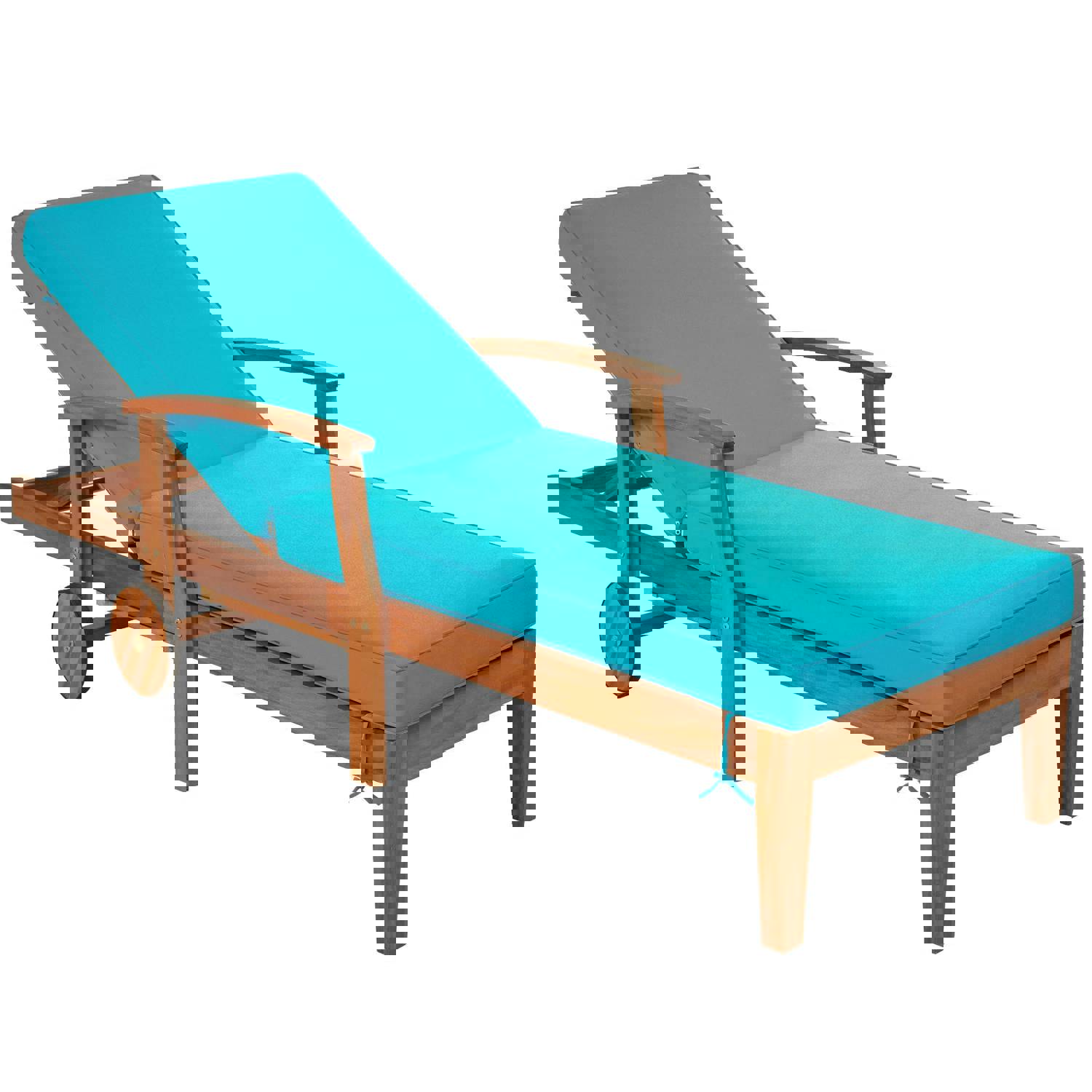 TOPMAX Outdoor Solid Wood 78.8 Chaise Lounge Patio Reclining Daybed with Cushion, Wheels and Sliding Cup Table - Set of 2