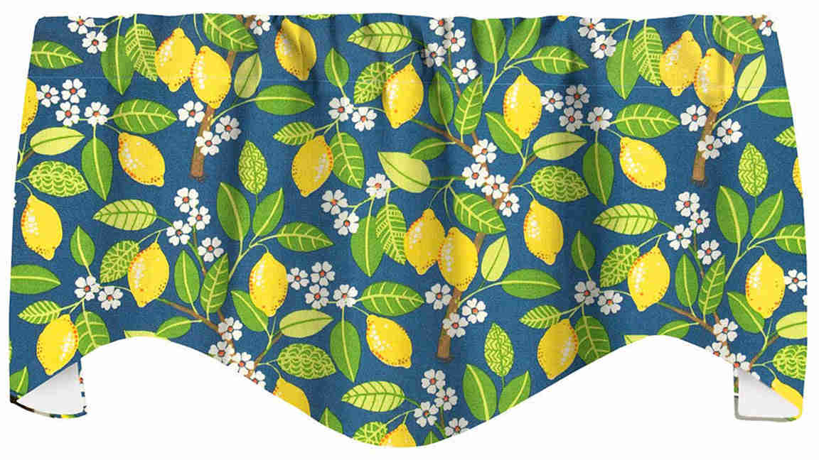 Kitchen Window Valances - Blue and Yellow Lemon Decor Polyester Valance Curtains 53x18 Inches