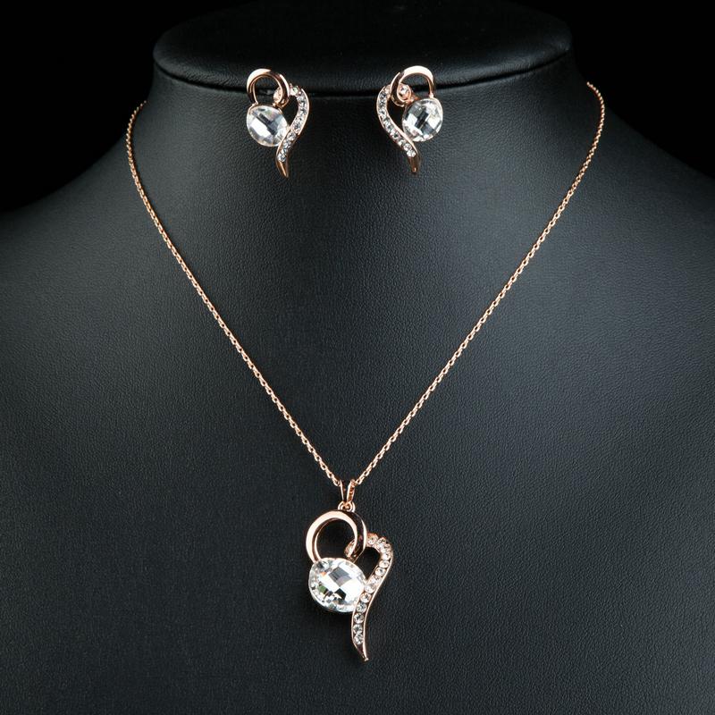 Heart of Gold Jewelry Set - Rose Gold Plated Rhinestone Necklace