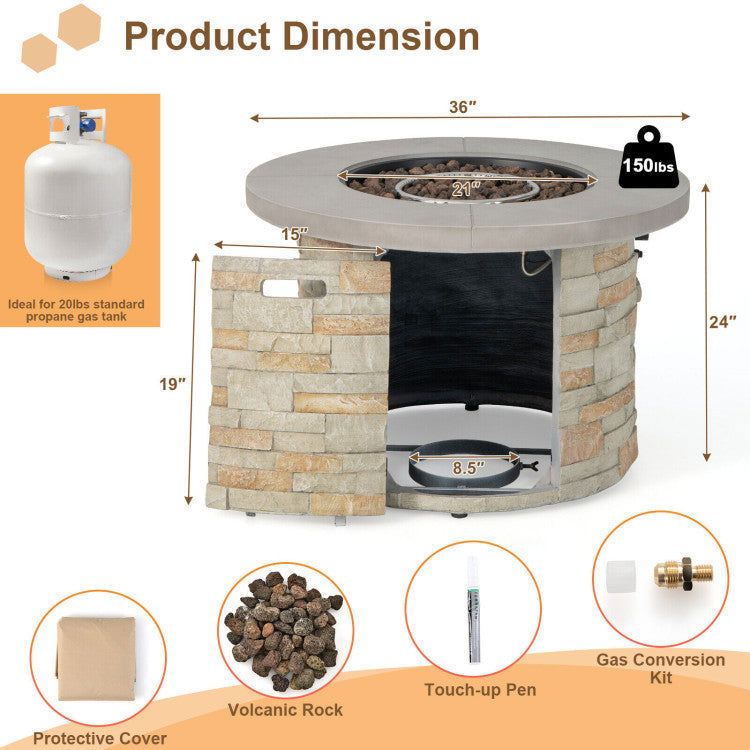 50000 BTU Outdoor 2-in-1 Propane Gas Fire Pit Table with Lava Rock and PVC Cover