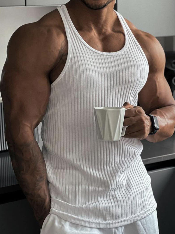 Knitted Vertical Stripes Fitness Sports Slim Vest for Men