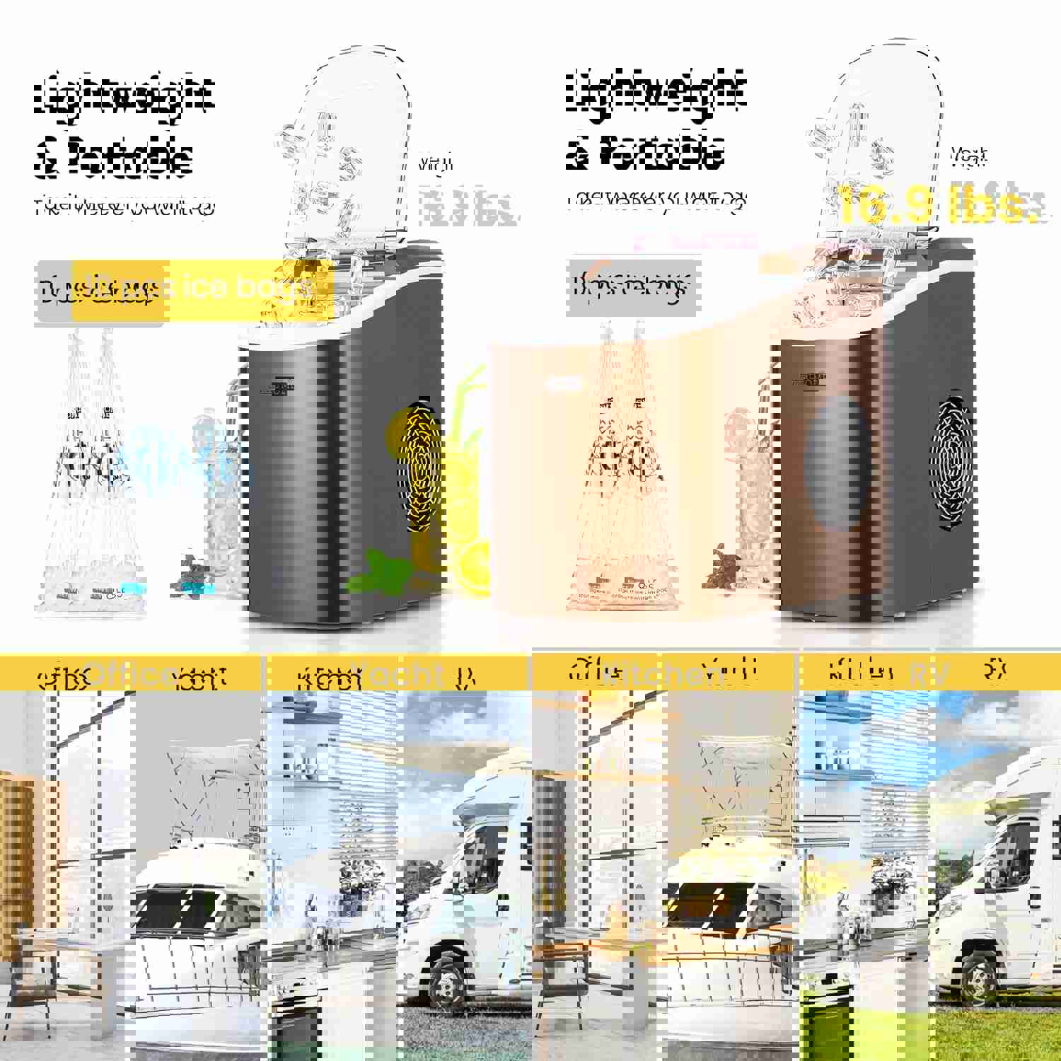 VIVOHOME Electric Portable Compact Countertop Automatic Ice Cube Maker Machine with Hand Scoop, 10 Ice Bags, and Self-Cleaning Function (27Lbs/Day)