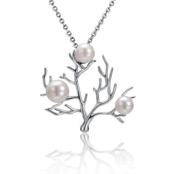 Pearl Coral Pendant - 925 Sterling Silver with Healing Gemstone