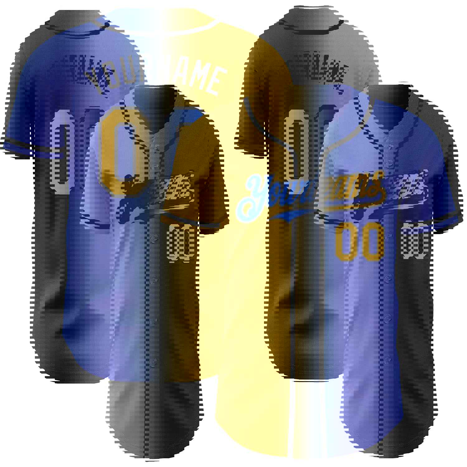 Custom Royal Old Gold-Black Authentic Gradient Fashion Baseball Jersey