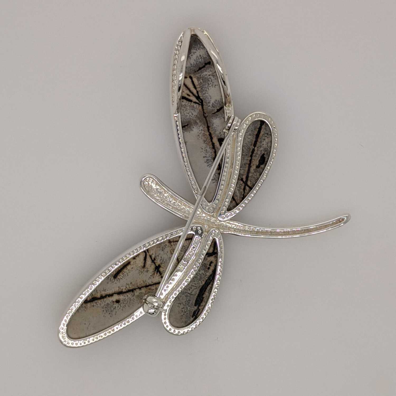 Sterling Silver Paintbrush Agate Dragonfly Pendant/Pin