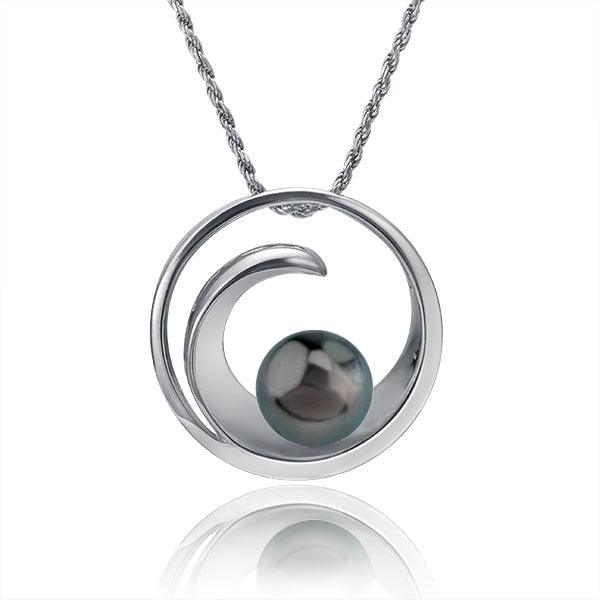 Pearl Wave Pendant - 925 Sterling Silver with Freshwater & Tahitian Pearl