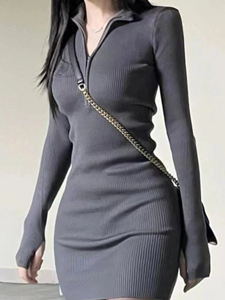 Nukty Crochet Bodycon Women's Dress - Sexy Mini Knit Dress for Autumn/Winter