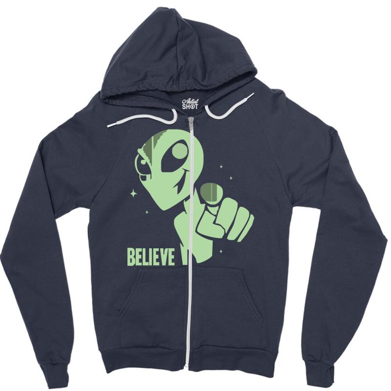 Alien Believe Space Sci-Fi UFO Nerd Zipper Hoodie