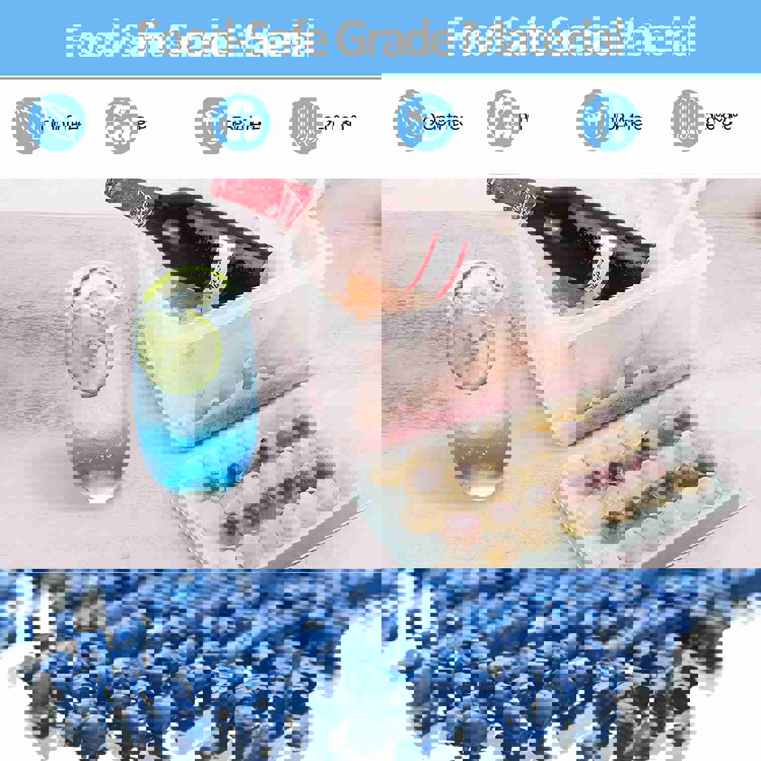 XUDHAH Round Ice Cube Trays with Lid and Bin - 3 Pack Easy-Release Ice Ball Maker Mold with Scoop, Spoon, and Tong