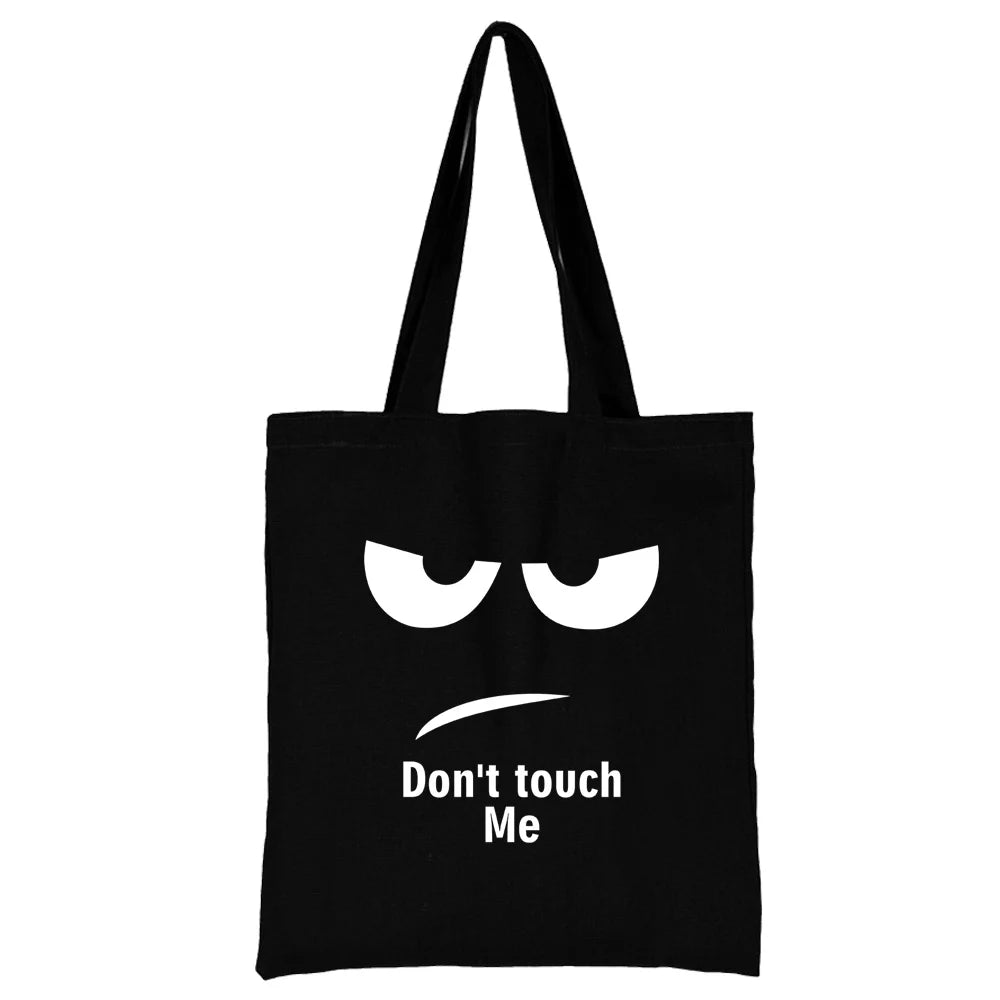 Women's Fashion Canvas Shopping Bag with White Picture Print - Large Capacity Reusable Tote Shoulder Bag