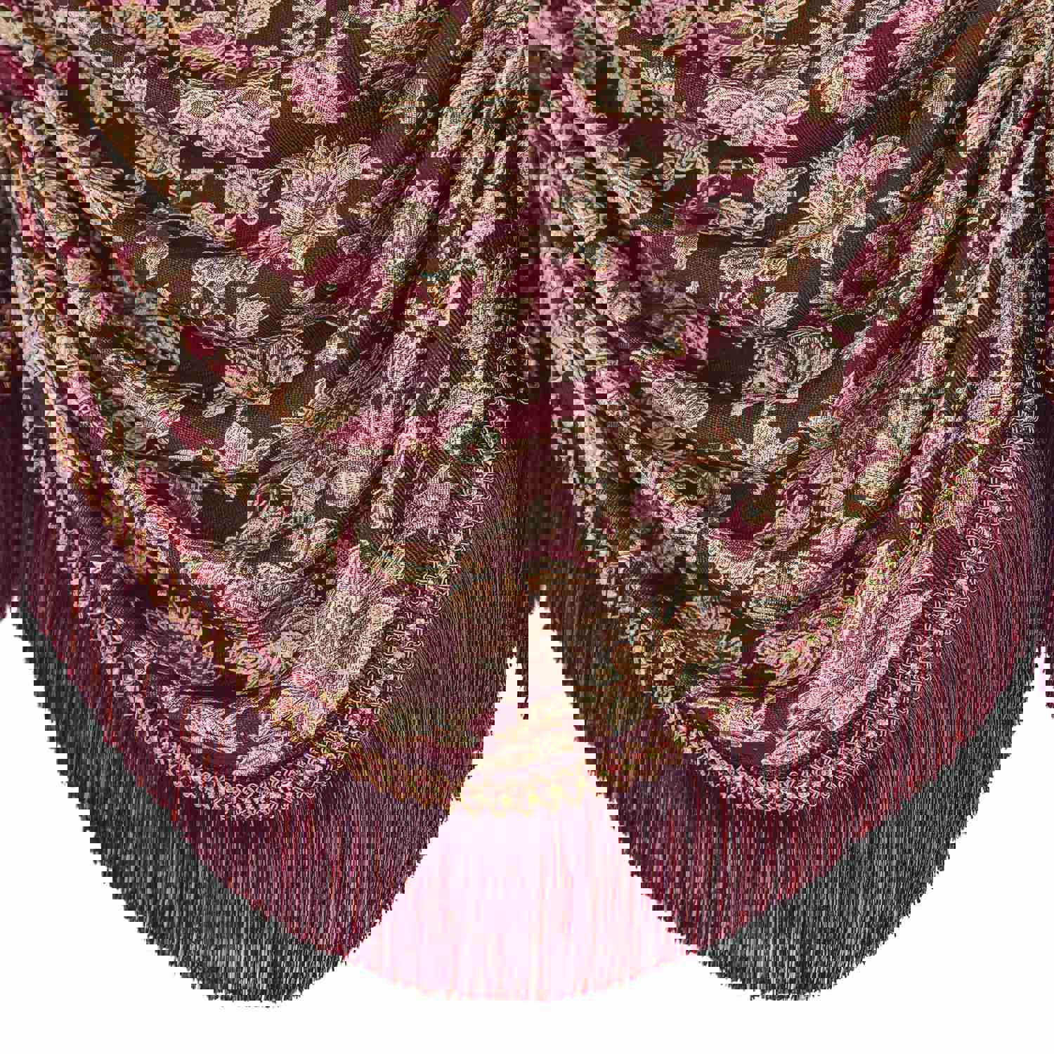 Burgundy Swag Valance with Classical Floral Pattern