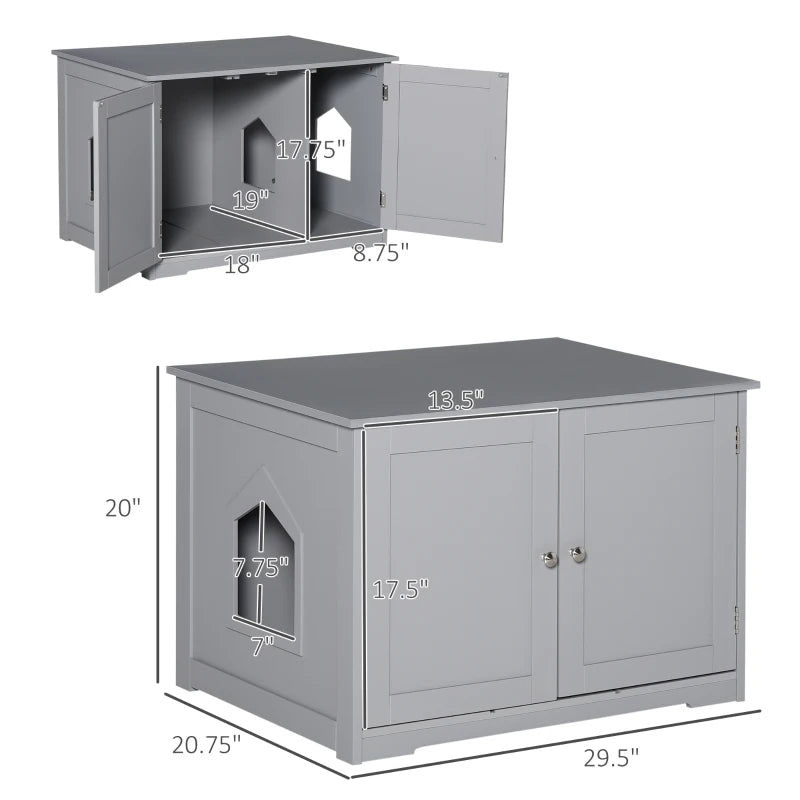 PawHut Adjustable Cat Litter Box Enclosure with Magnetic Doors, Multi-Functional Side Table for Indoor Use