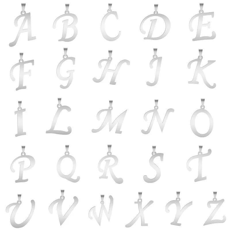 A-Z Initial Letters Pendant Necklace - Stainless Steel Unisex Jewelry Gift