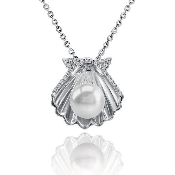 Pearl Oyster Shell Pendant - 925 Sterling Silver with Pearl & Topaz