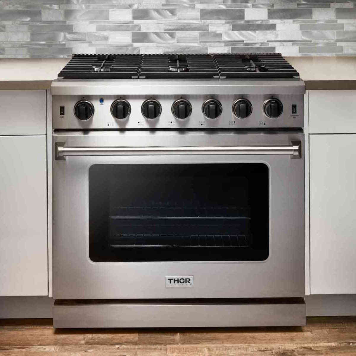 Thor Kitchen 5-Piece Appliance Package - Stainless Steel Gas Range, Refrigerator, Hood, Dishwasher & Wine Cooler