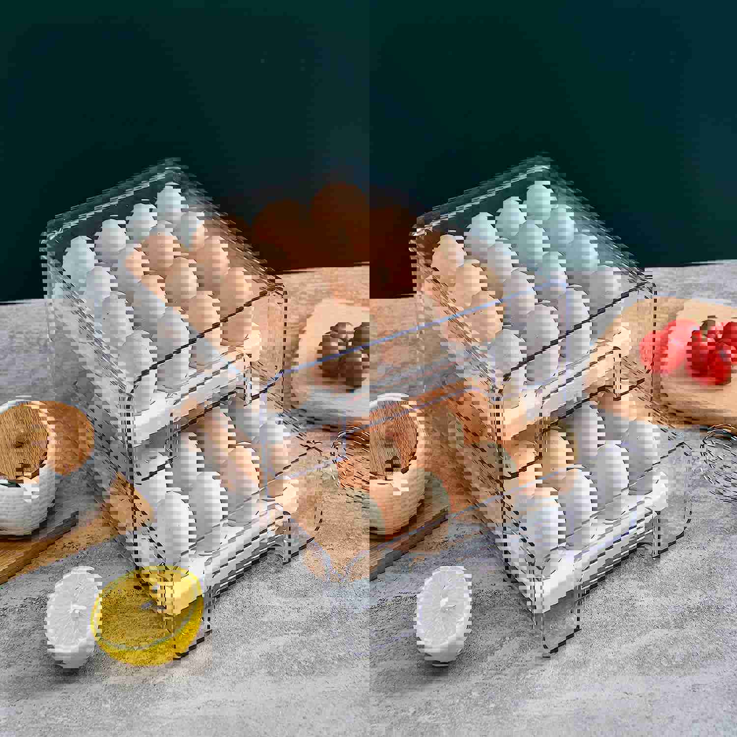 CoopBenPT 32 Grid Egg Holder for Refrigerator - Double Layer Egg Basket with Lids, Multifunctional Food Organizer