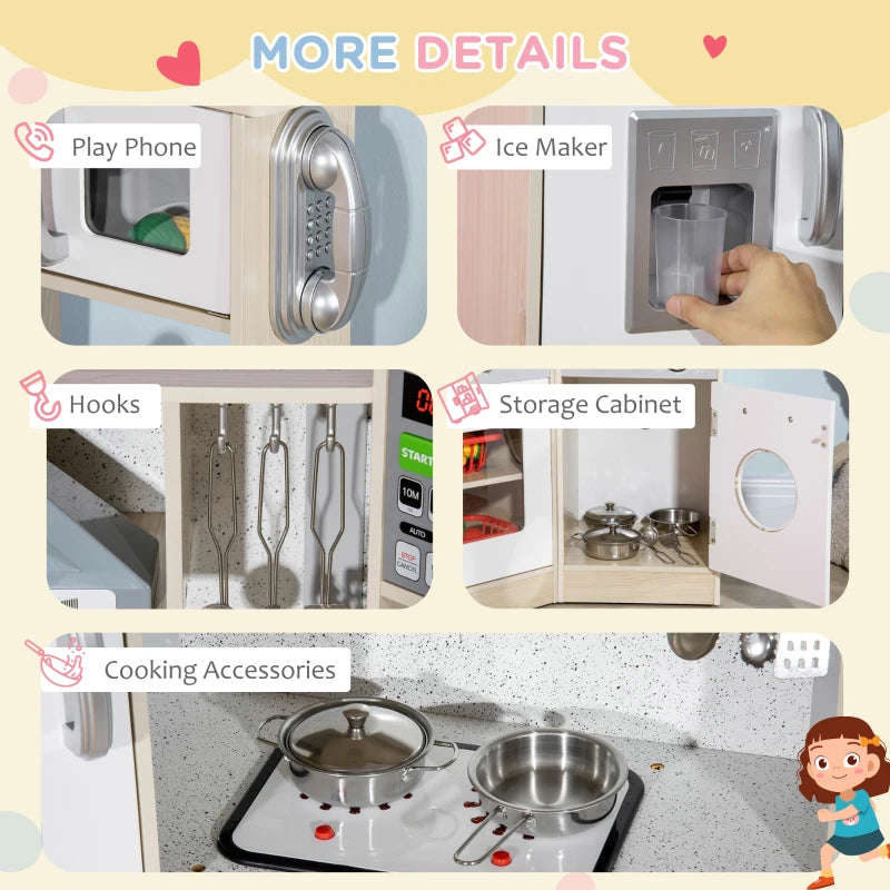 Qaba Wooden Play Kitchen with Lights and Sounds - Kids Pretend Kitchen Playset