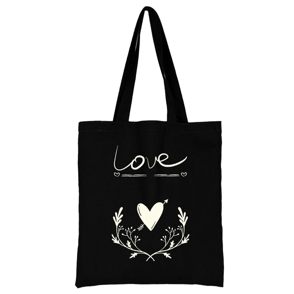 Women's Fashion Canvas Shopping Bag with White Picture Print - Large Capacity Reusable Tote Shoulder Bag