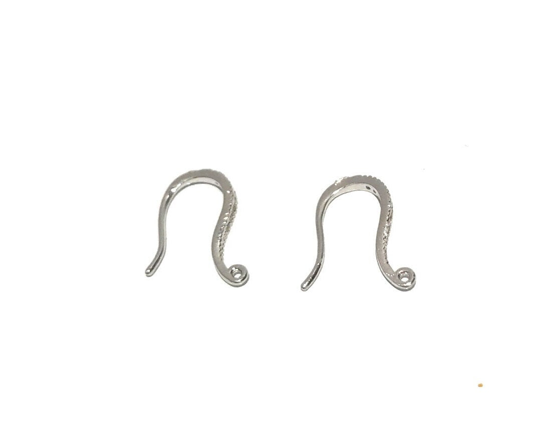 CZ Micro Pave Rhodium Plated Ear Wires - 1 Pair for DIY Jewelry Making